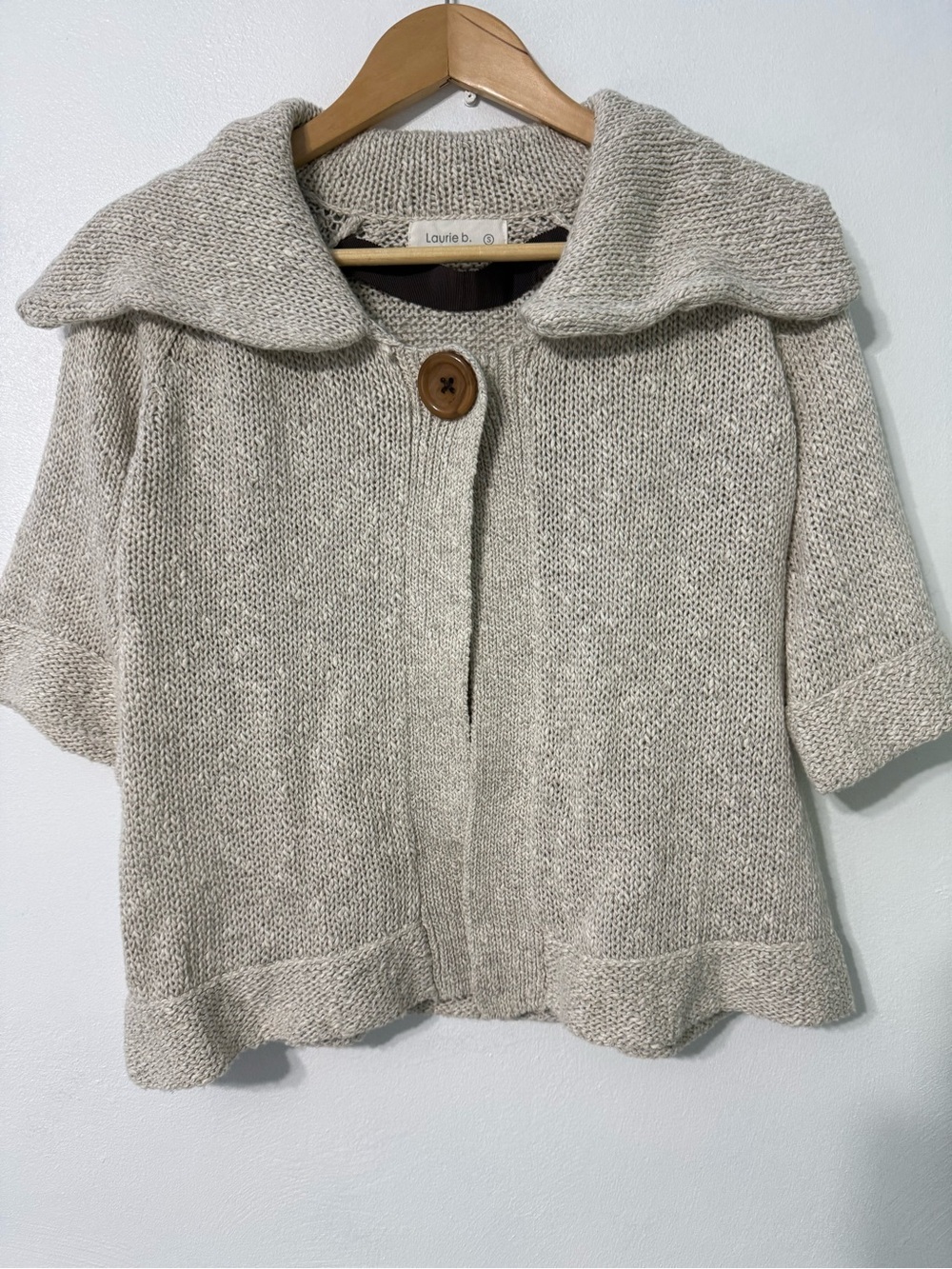 Laurie b. Anthropologie taupe Short-Sleeve Knit Cardigan linen cotton blend